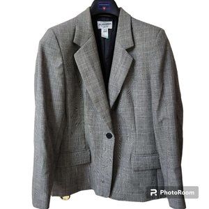 Women's Pendleton Size 14P 100% Virgin Wool Blazer Black And White Plaid EUC
